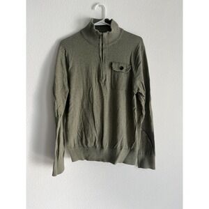 Banana Republic Sweater Mens Medium Gray Tight Knit Ribbed Mock Neck Quarter Zip